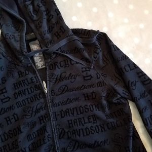 Harley Davidson Zip-Up Black Velvet Logo Hoodie Size L
